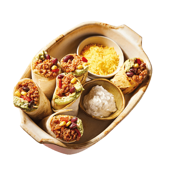 Nieuw-vlees Burrito Met Rijst, Guacamole en Cheddar