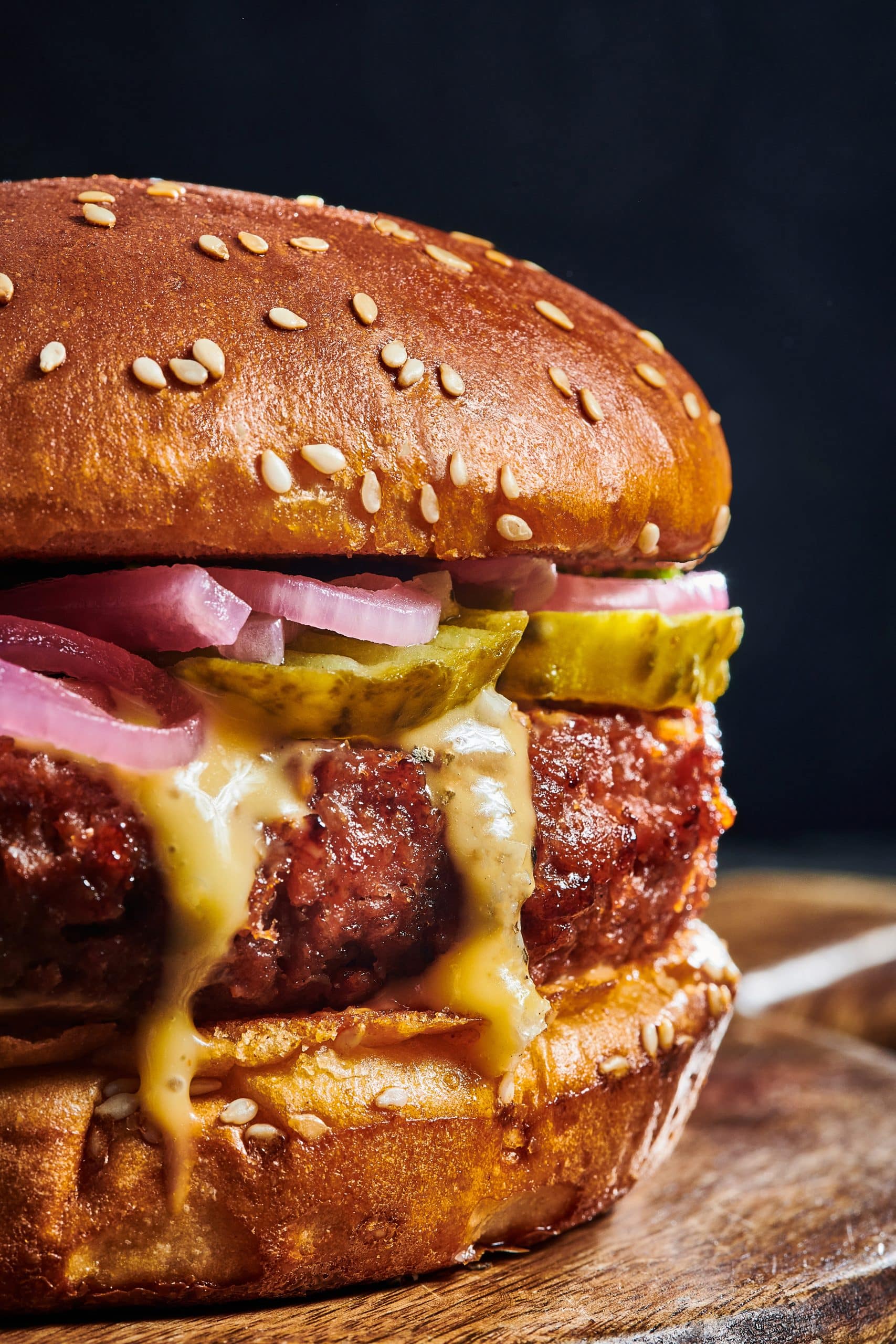 Premium Burger with Cheddar Sauce